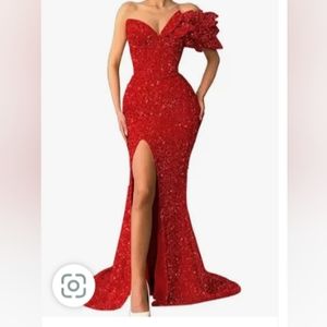 Red Sequin Leaf Dress